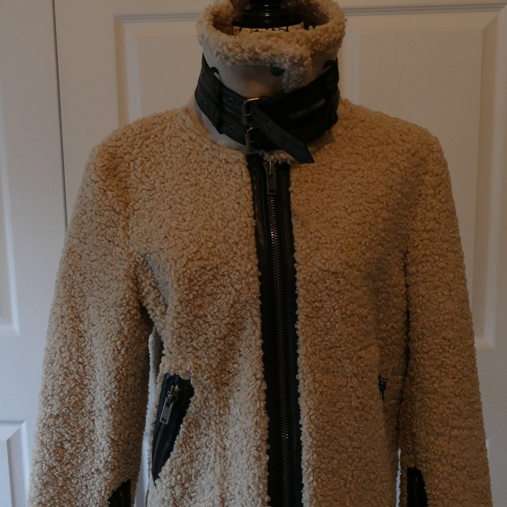 Zara faux shearling moto coat (M)